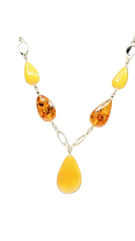 Amber Colored Resin Statement Necklace w/ Matching Pendant