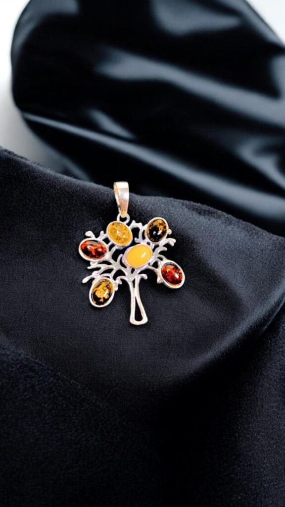 Amber Tree of Life Pendant - 935 Silver
