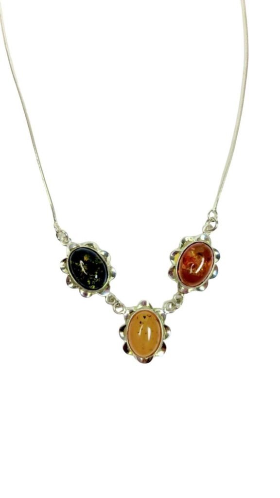 925 Silver Inlaid Natural Baltic Amber Necklace