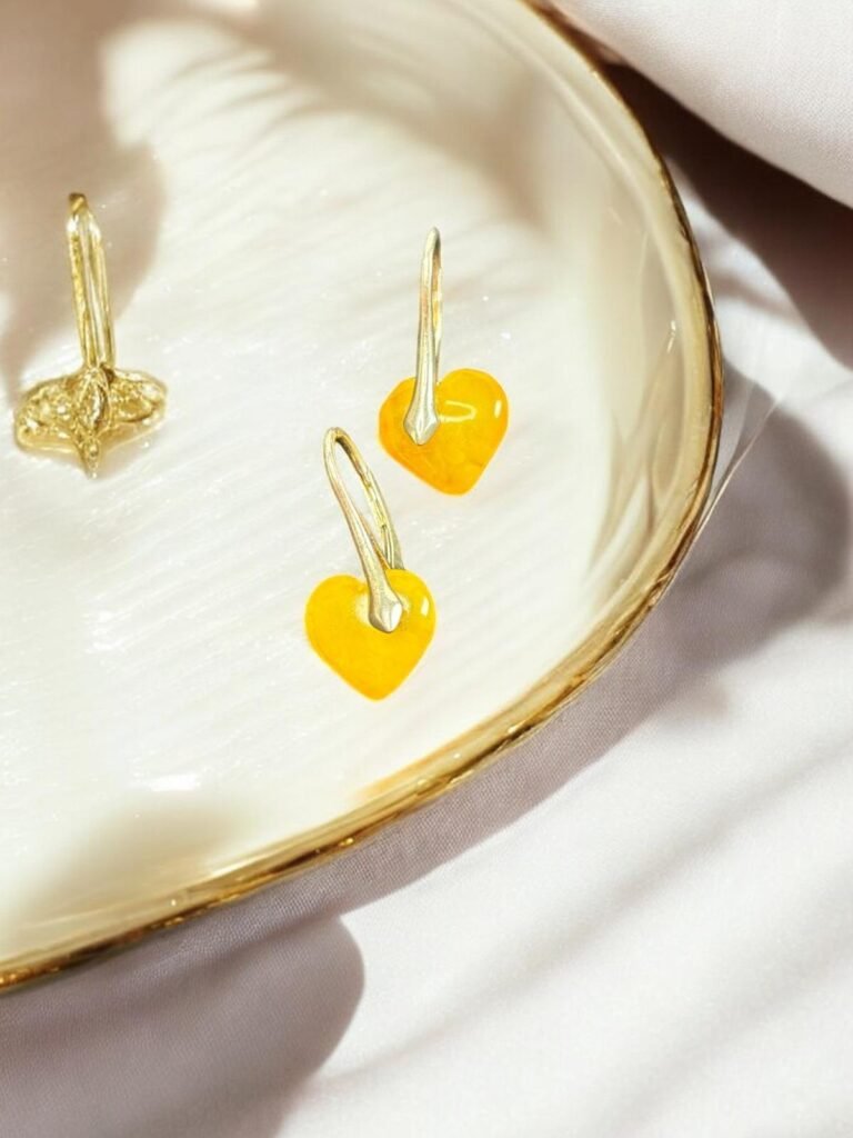 Unique Amber Heart Earrings - Butterscotch Color