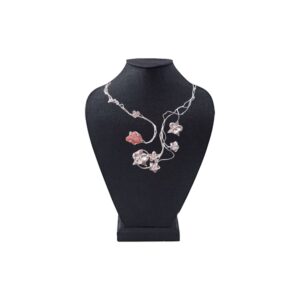 Exquisite Handmade Silver Floral Necklace with Rose Quartz Accents – Nature-Inspired Jewelry