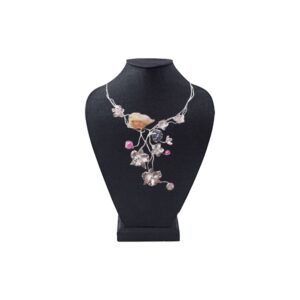 Elegant Silver Floral Necklace with Mixed Gemstone Accents – Artisan Nature-Inspired Jewelry